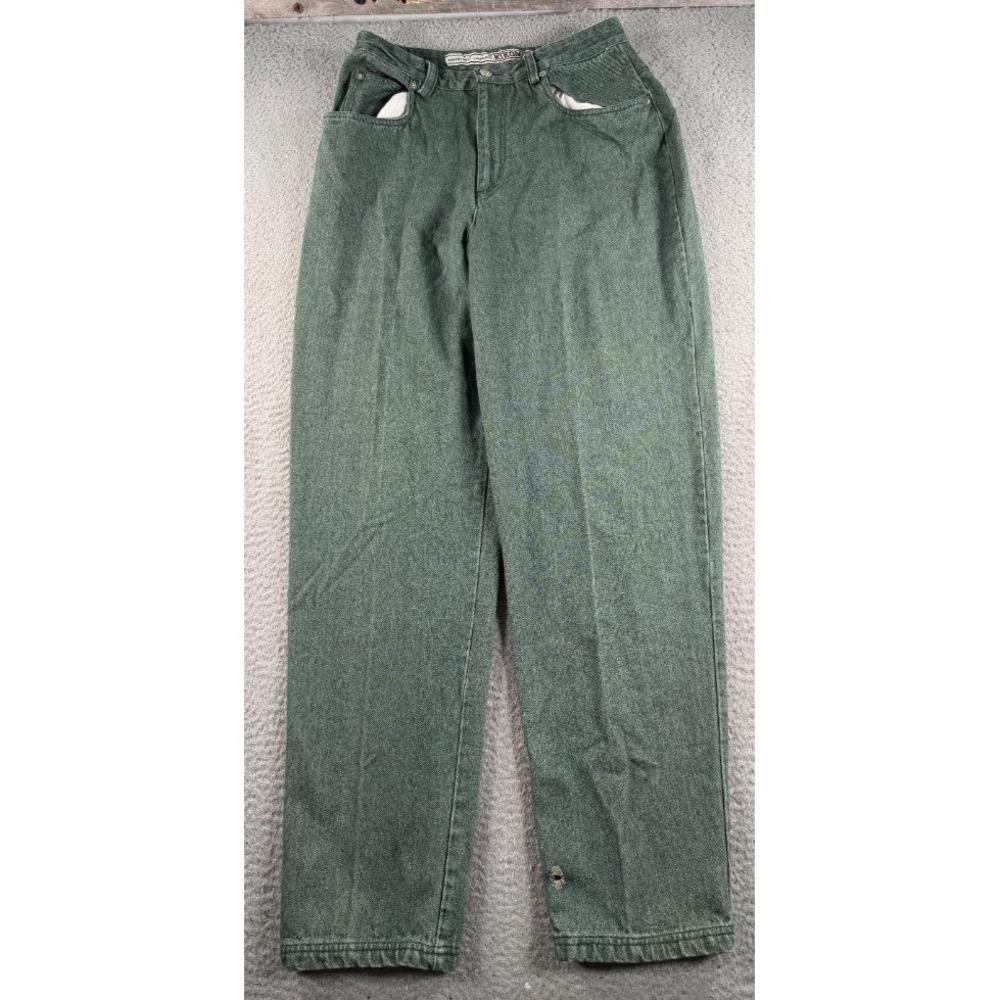 Vintage Kikomo Jeans Womens Sz 9/10 (26x30) Green High Waist Tapered Denim